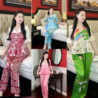 Bộ lụa xước tay loe cổ V thiết kế 5D