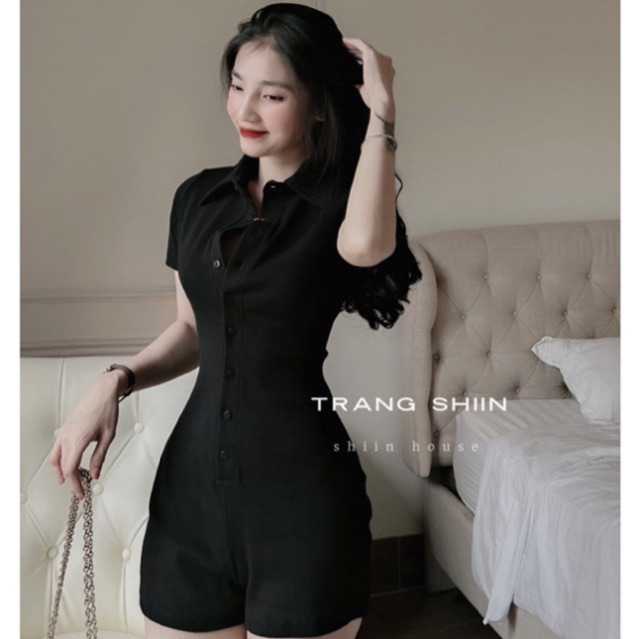 Jumpsuit Body Jumpsuit Polo đen,nâu có cúc basic sang trọng Hottrend 2023