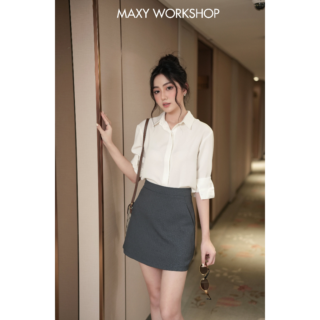 Áo sơ mi nữ tay dài kiểu dáng cơ bản white basic shirt Maxy Workshop