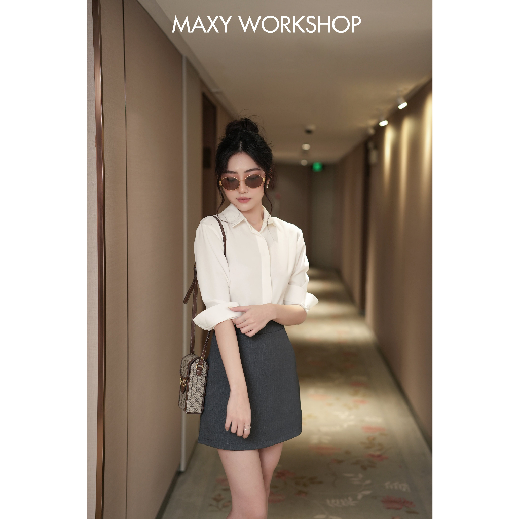 Áo sơ mi nữ tay dài kiểu dáng cơ bản white basic shirt Maxy Workshop