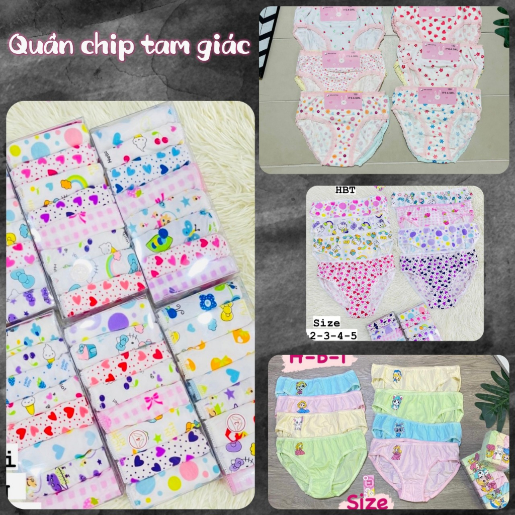 Combo 3c quần chip tam giác/ quần lót bé gái, màu sắc ngọt ngào dễ thương ( cho bé gái từ 7-35 kg)