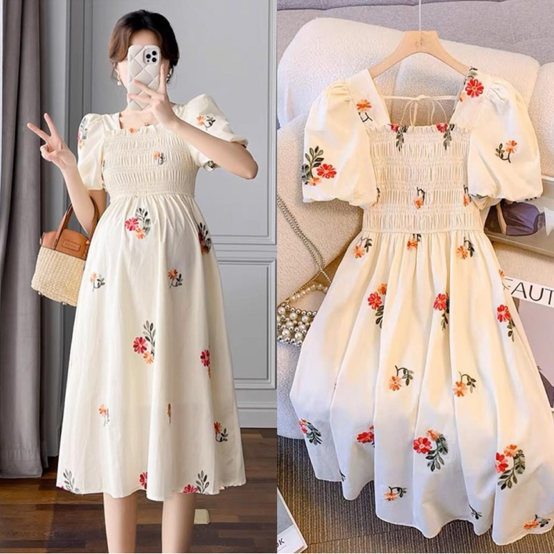 váy bầu, đầm bầu bigsize chất voan tơ họa tiết siêu xinh( có đủ size từ 45-100kg)