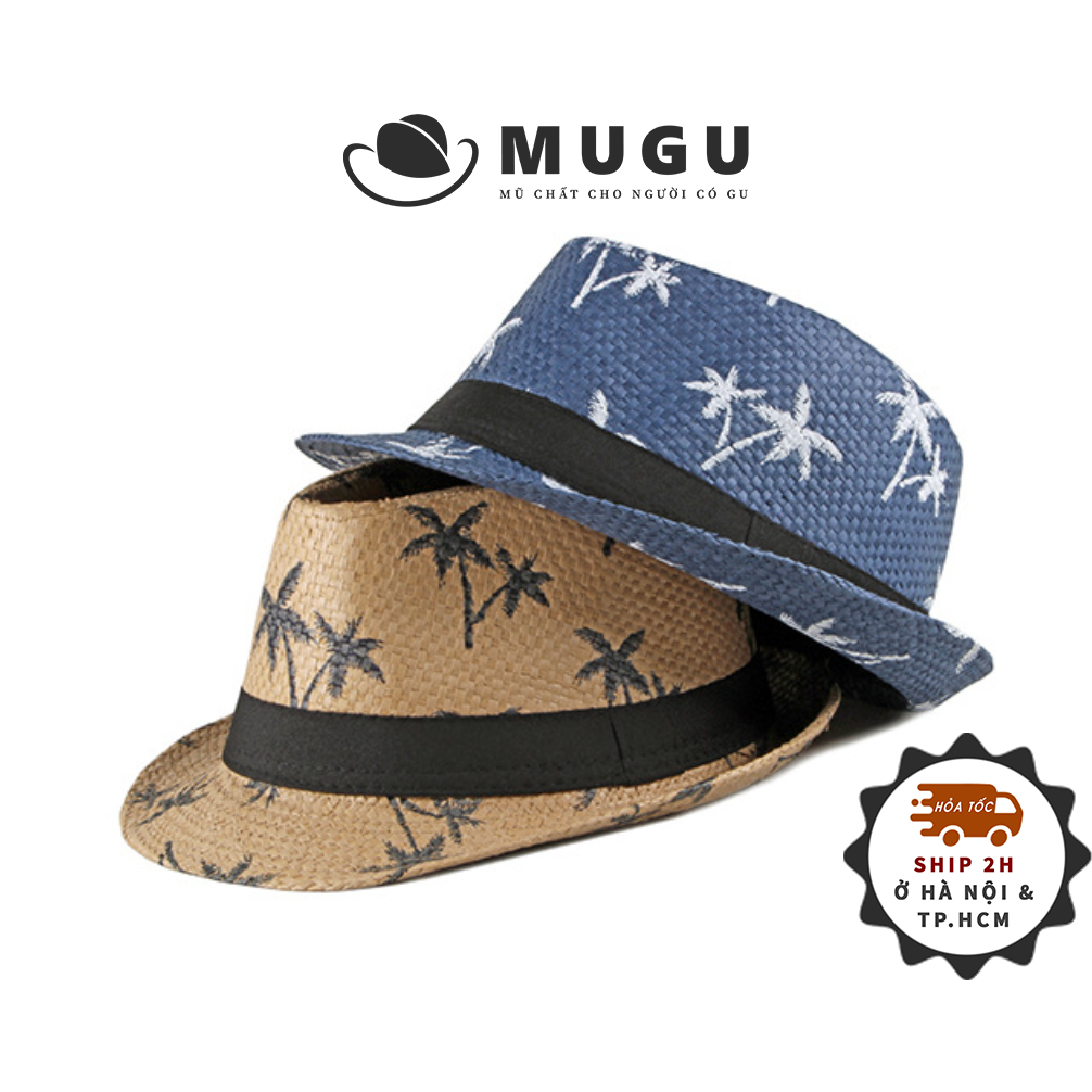 Mũ Phớt Fedora Nam Nữ Vành Ngắn Mugout MC01 - Nón Phớt Đi Biển Hoạ Tiết Cây Dừa Chất Cói | Mũ Chất HCM