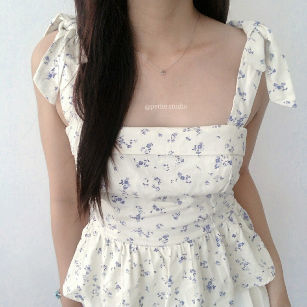 (FORM TO) Áo Peplum hai dây bản to hoạ tiết hoa nhí basic phong cách hàn quốc