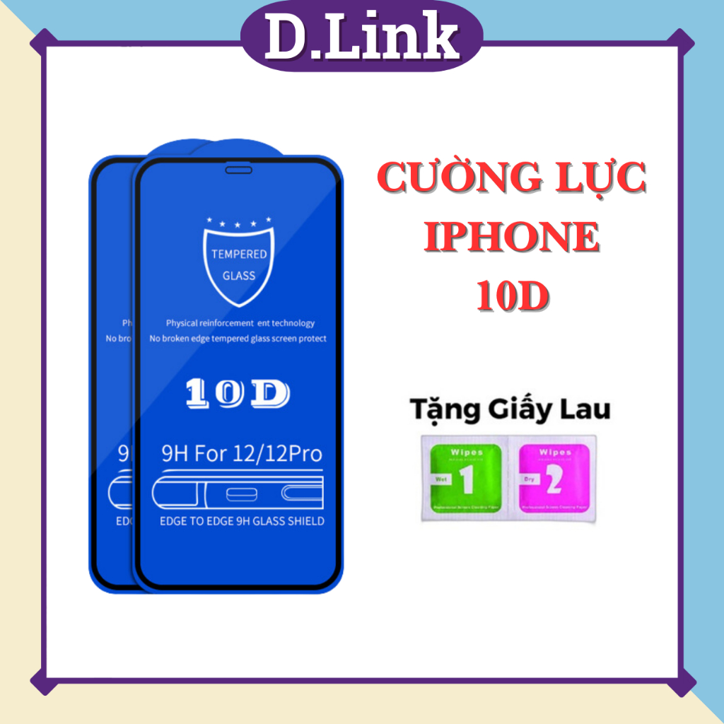 Cường Lực Ip Full màn 10D - Cường lực ip (tặng khách giấy lau Khô - Ướt) [10D]
