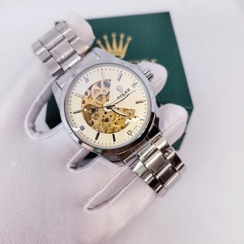 Đồng hồ RL cơ Automatic nam lộ máy - dây thép đúc đặc sang trọng