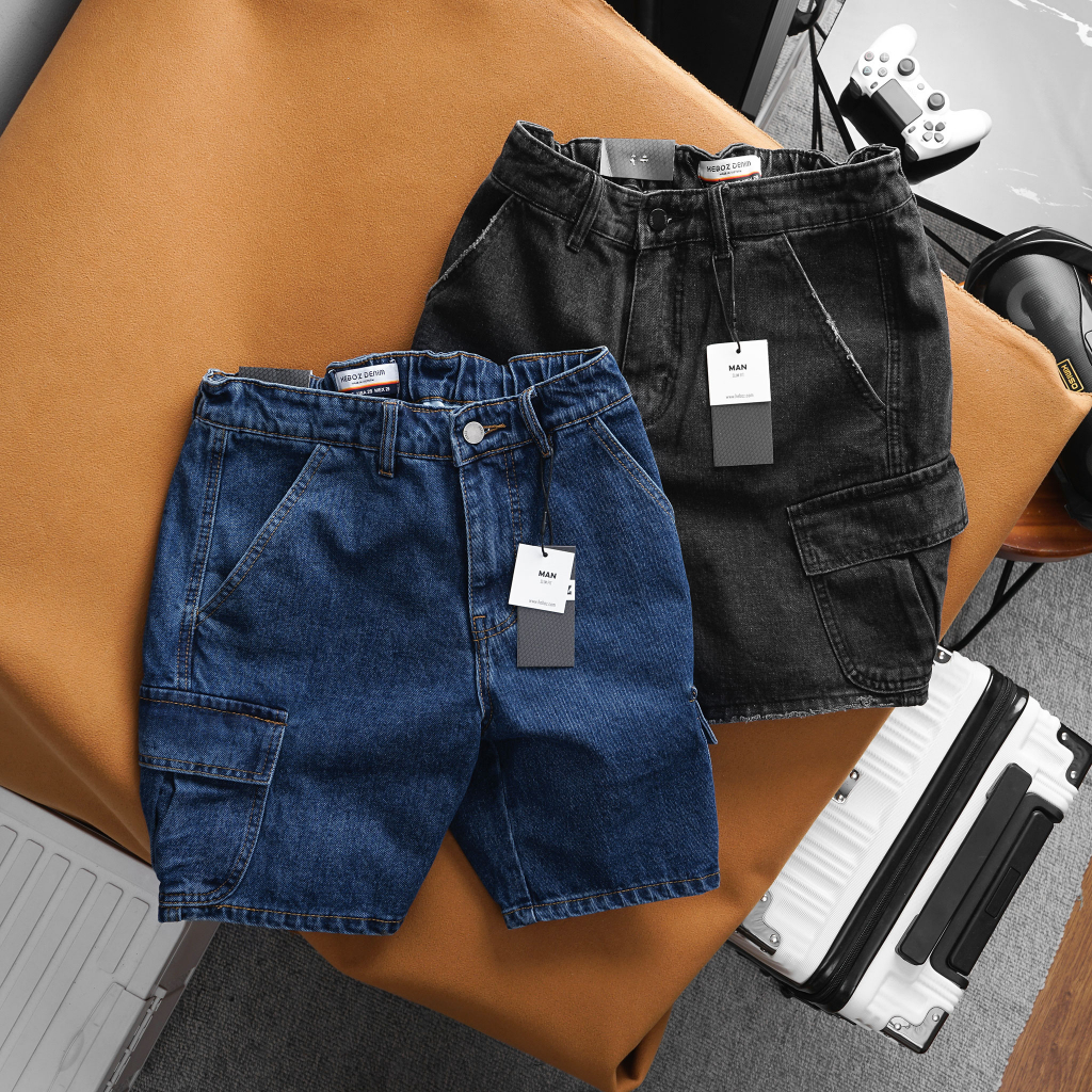 Quần short jean nam có túi hộp lưng thun Heboz 3M cao cấp - 00001620