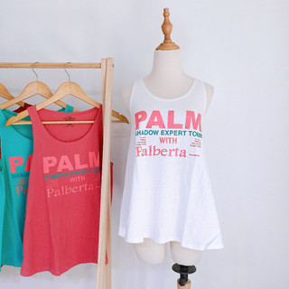 Áo ba lỗ nữ tanktop cổ tròn form rộng dáng xòe in chữ palm đơn giản sát nách thun cotton balo nữ không tay mặc nhà mát