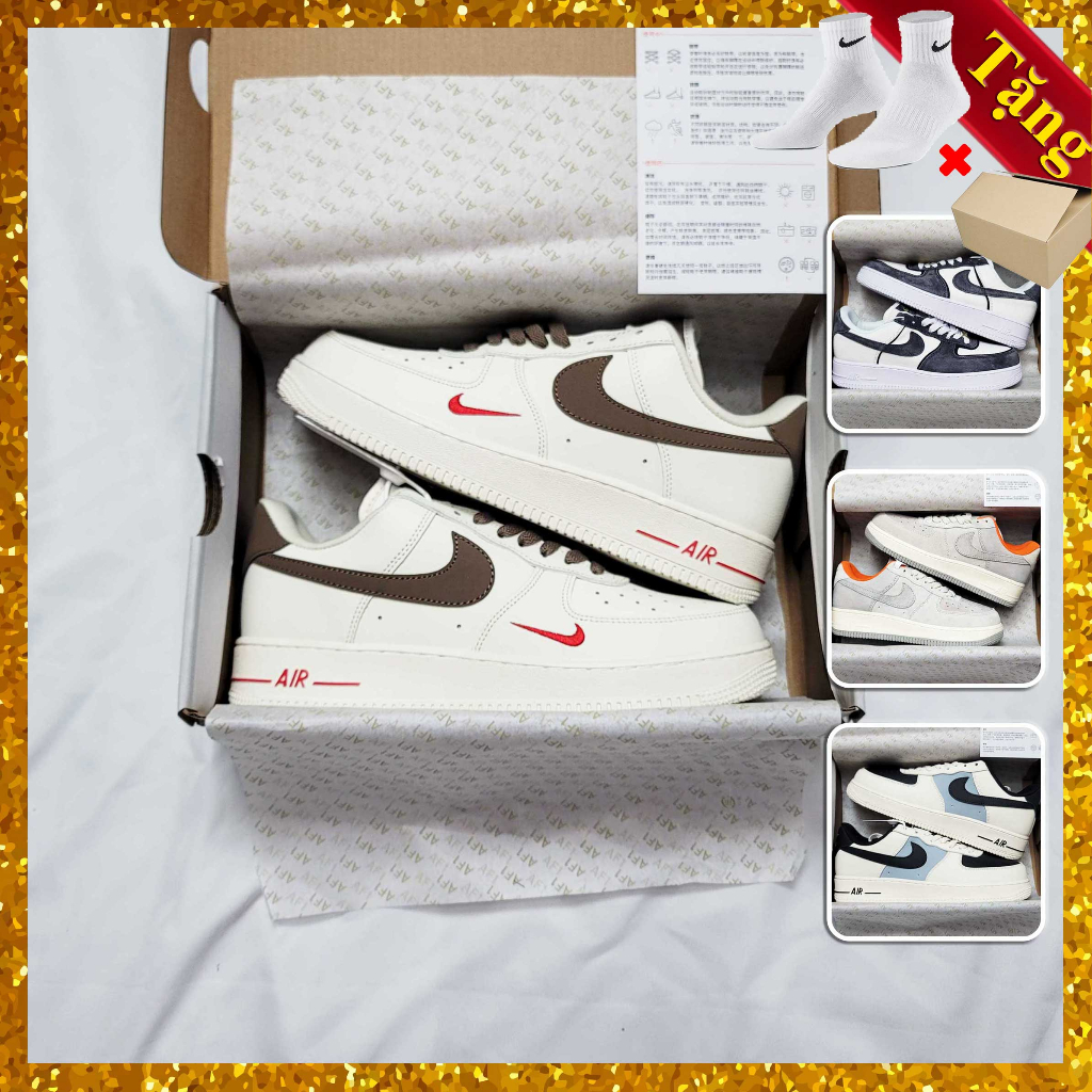Giày Thể Thao AF1 Air Force 1 Móc Nâu - Lông Chuột - Cream Black - Lòng Cam Cao Cấp