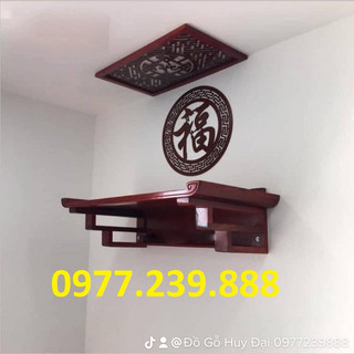 Bàn thờ gỗ sồi 69cm kèm chữ, viền, chắn khói