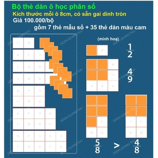 Bộ thẻ dán ô học phân số