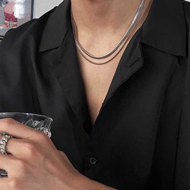 Dây Chuyền Lụa Sợi Xương Rắn 2 Lớp Chất Liệu Thép Titan Không Gỉ - Vòng Cổ Unisex Nam Nữ Quyến Rũ Thời Trang