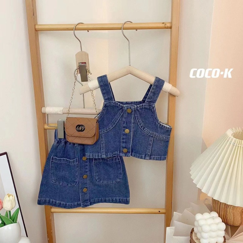 set bộ jean, set váy jean 2 dây cho bé gái jean mềm
