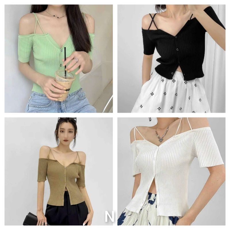 Áo len trễ vai dây hàng QC