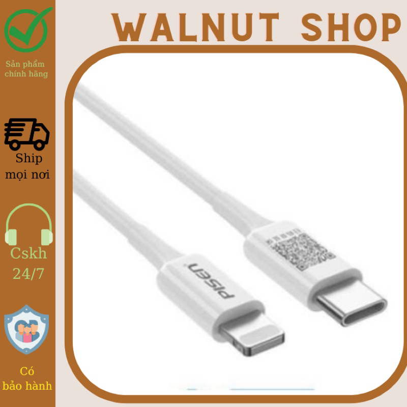 Cáp sạc nhanh 20w Pisen.Chuẩn PD, Cáp Pisen Quick  Type-C 3A (Type-C to L) Củ sạc nhanh pisen 20w/30