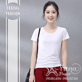 Áo Thun Thái Trơn Cổ Tròn Màu Trắng, Áo Phông Nữ Vải Mịn Đẹp Hàng Cao Cấp Shop YUNA