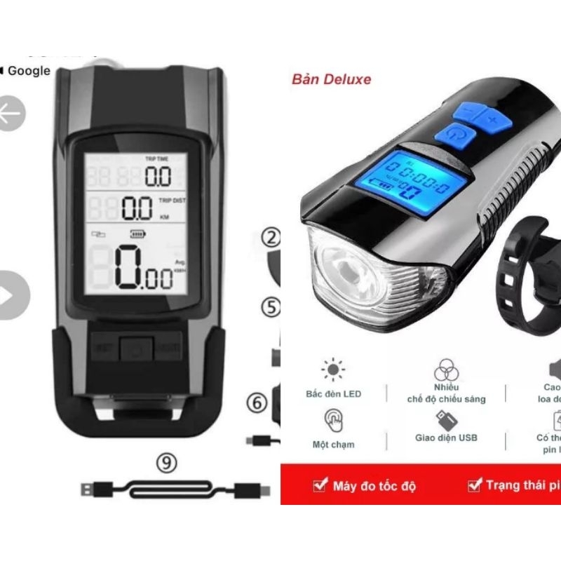 Đồng hồ đo tốc độ xe đạp tích hợp đèn - còi 3 trong 1 - 800 lumen - Đèn pin xe đạp tích hợp còi - đồng hồ