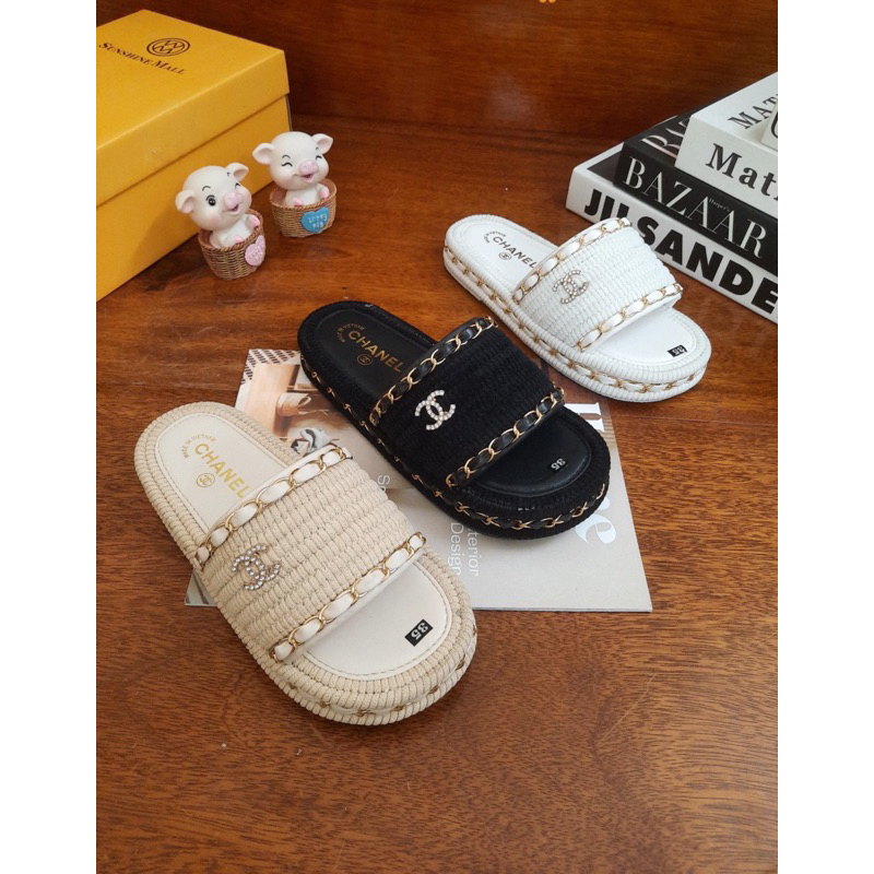 Dép Nữ , Dép Quai Bản Ngang Viền Xích 2 phân size 35-39