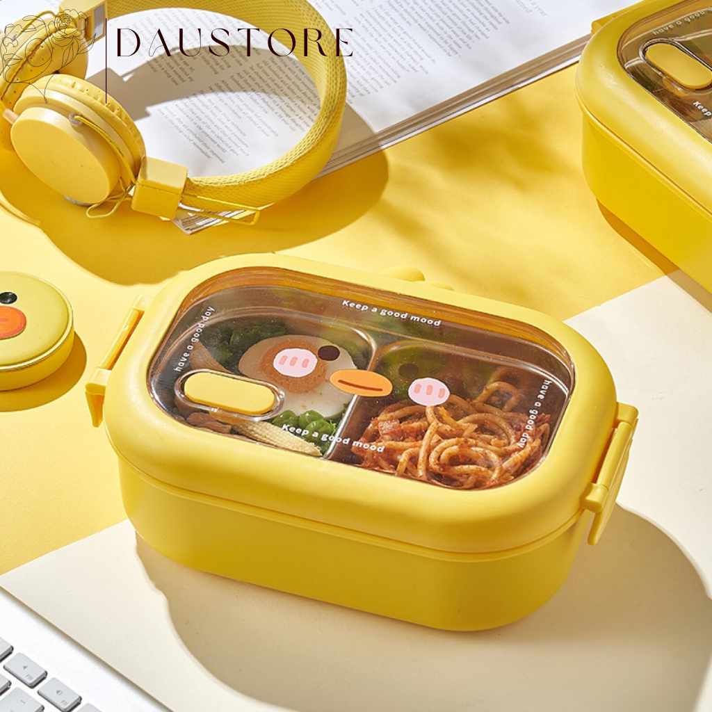 Hộp Đựng Cơm Trưa Văn Phòng Giữ Nhiệt 2 Ngăn Bằng Thép Hình Vịt Đáng Yêu 11787