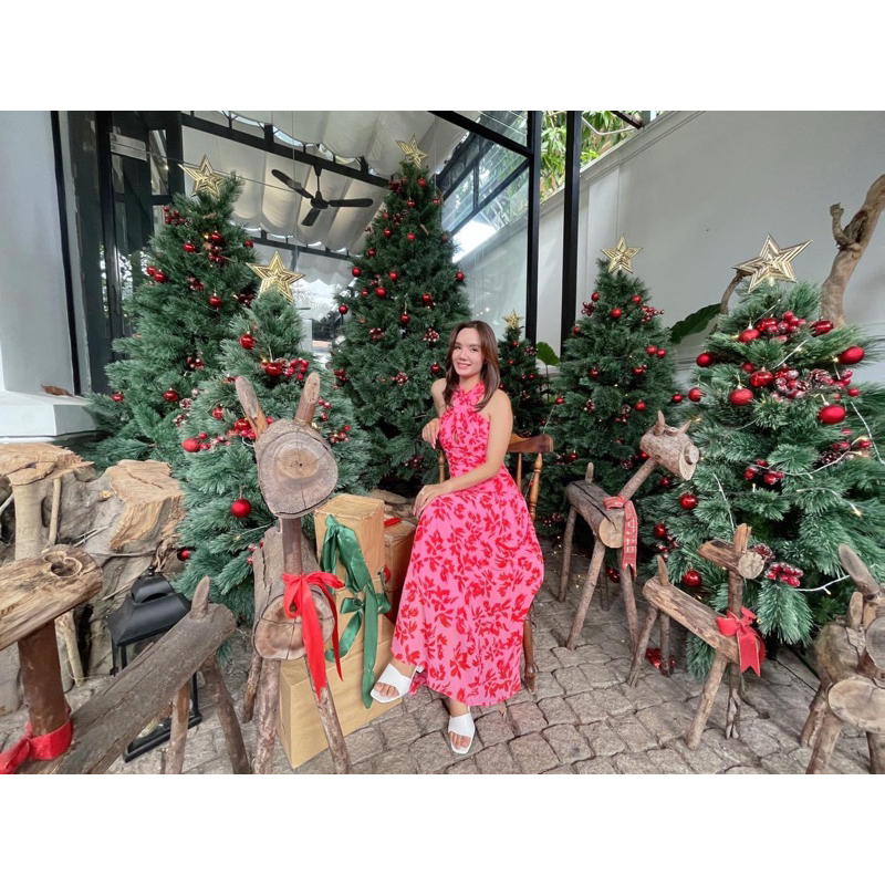 Đầm voan tơ Taylor dư xịn chuẩn xuất dư màu hoa đỏ