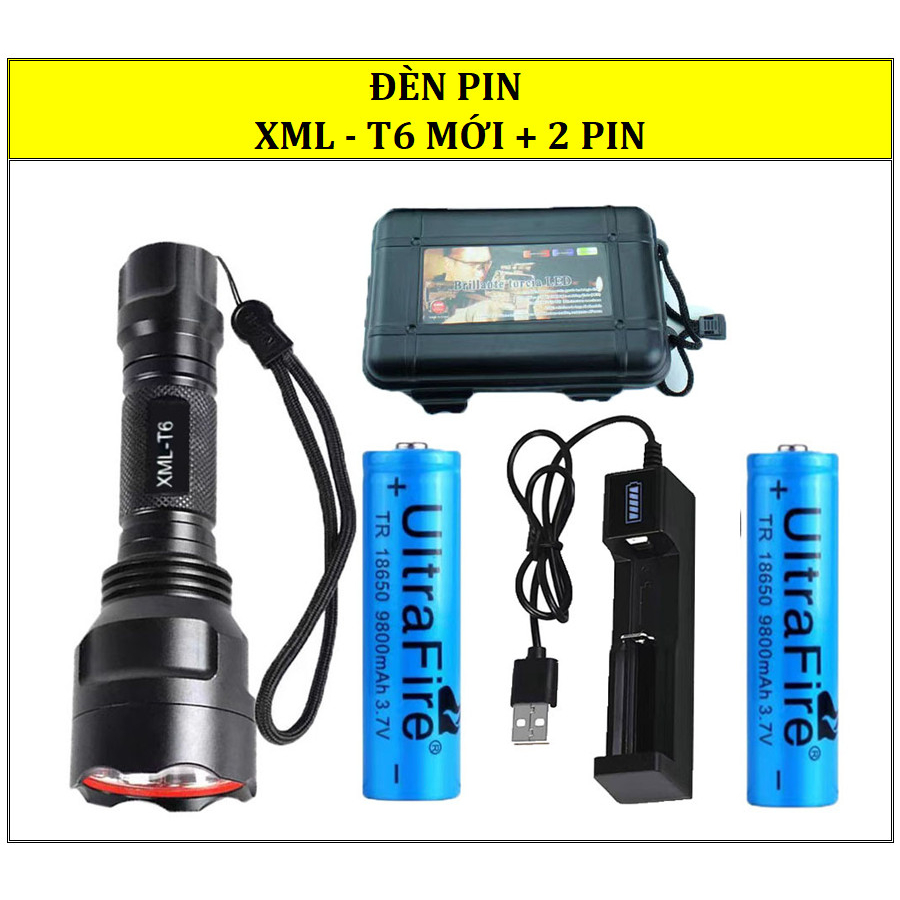 Đèn pin siêu sáng , bộ đèn XML - T6 không thấm nước vỏ hợp kim nhôm