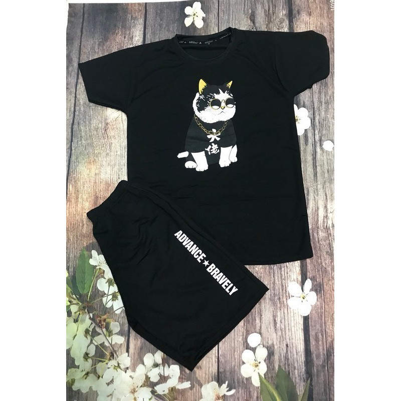 Bộ Thể Thao Nam, Quần Áo Nam Hè. Chất Thun Co Dãn, Mềm, Mịn, Thoáng Mát, In Hình Mèo Ngộ Nghĩnh, Phong Cách, Thời Trang