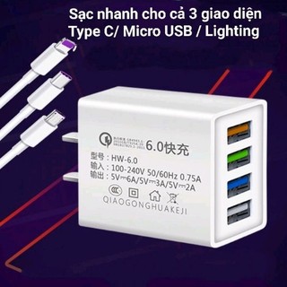 Cốc Sạc Nhanh 4 Cổng USB 30W