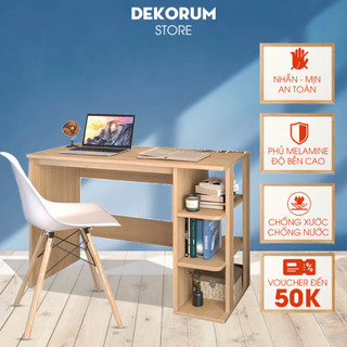 Bàn làm việc chân gỗ Dekorum kèm kệ sách hiện đại, bàn học đa năng, nội thất lắp ráp thông minh dài 1m - DKRB002