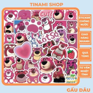 50 Sticker gấu dâu Lotso đáng yêu hình dán chống nước trang trí mũ bảo hiểm điện thoại laptop