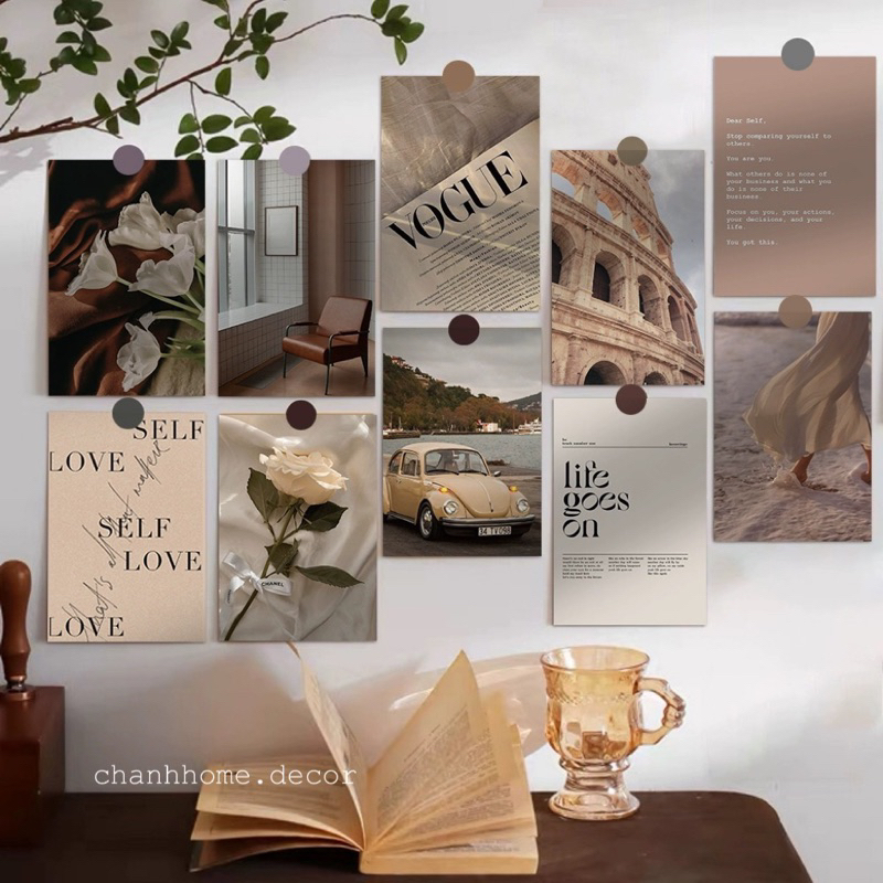 #1 Tranh dán tường postcard trang trí bàn phòng, poster ảnh thiệp decor chụp hình tặng sticker hình dán Chanhhomedecor