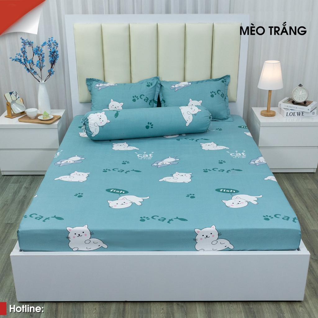 Bộ Ga Giường Vỏ Gối Cotton Poly 1m2, 1m4, 1m6, 1m8, 2m2, Ga Giường Mèo Lười, Dành Cho Đệm Dưới 10cm - DiamondBedding