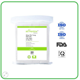 Bông Tẩy Trang Vuông Regentox Cotton Sợi Bông Tự Nhiên An Toàn Sạch Tối Ưu Cho Da 300 Miếng/Túi