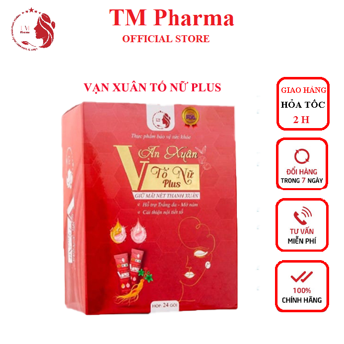 Collagen Nội Tiết Vạn Xuân Tố Nữ Plus TM Pharma Giảm Lão Hóa Hỗ Trợ Làm Đẹp Da Hộp 24 Gói