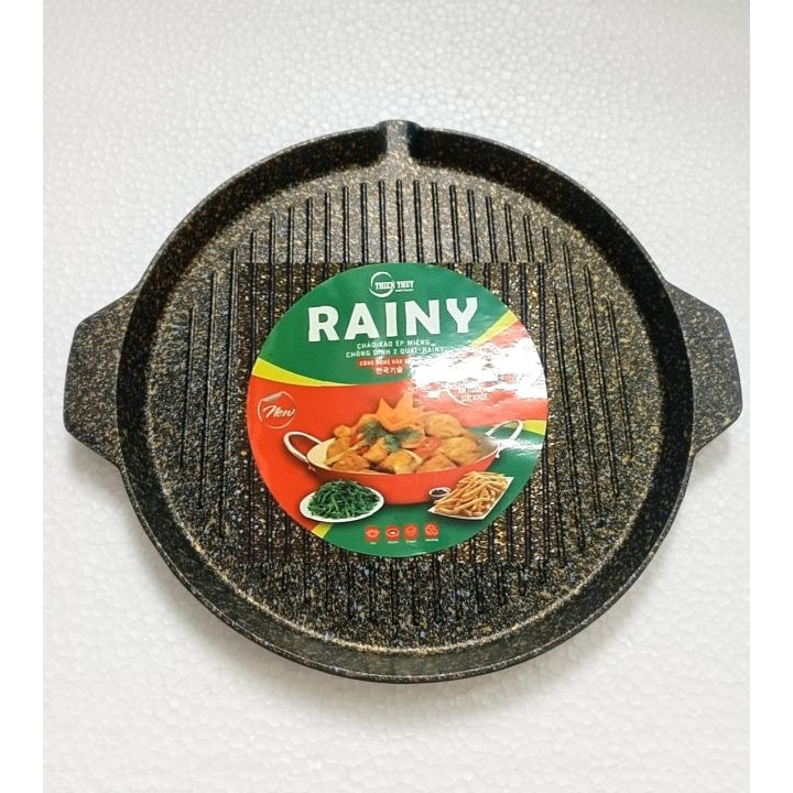 Chảo nướng không khói đường kính 28cm, gang đúc nguyên khối, chống dính 5 lớp Rainy