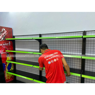 Kệ  siêu thị đôi (2 mặt) MÀU ĐEN ( Cao 1m5 x Dài 1m2 x 1 2 3 4 tầng ) tặng kèm nẹp nhựa.