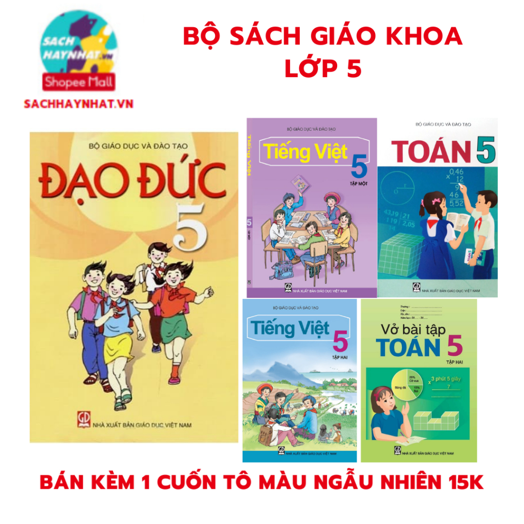 Sách - Đạo đức 5, tiếng việt 5, toán 5, khoa học tự nhiên 5 ,....+ Bán kèm 1 cuốn tô màu 15k - lẻ tùy chọn