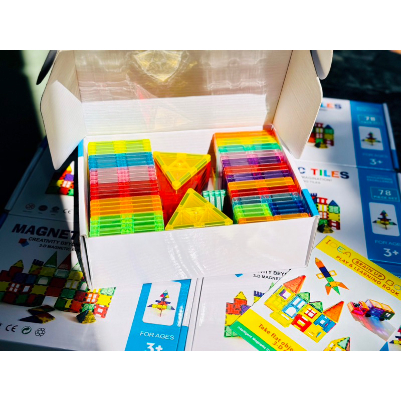 💥 Bộ đồ chơi xếp hình nam châm miếng ghép từ tính trong suốt Magnetic Tiles 78pcs chi tiết tòa nhà, lâu đài