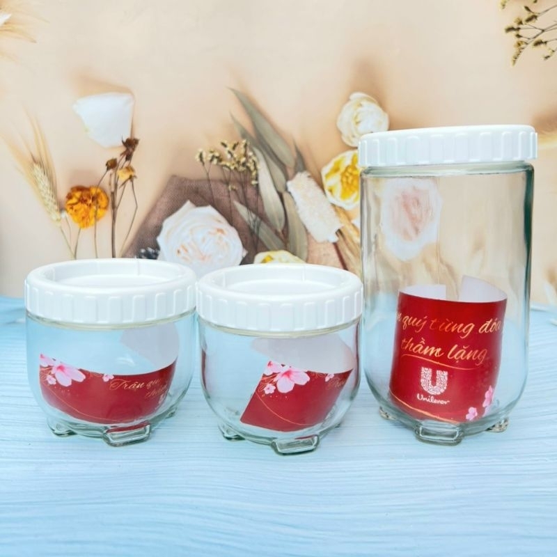 Set bộ 3 hũ thủy tinh, lọ đựng gia vị thủy tinh nắp nhựa dung tích 900ml, 450ml