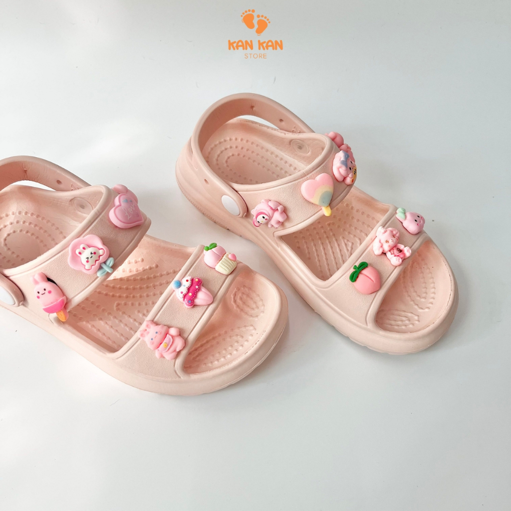 Sandal Quai Hậu Cho Bé Gái KanKanStore Xăng Đan Sục Cross Có Quai Trẻ Em Chống Trơn Trượt Kèm Sticker KA010