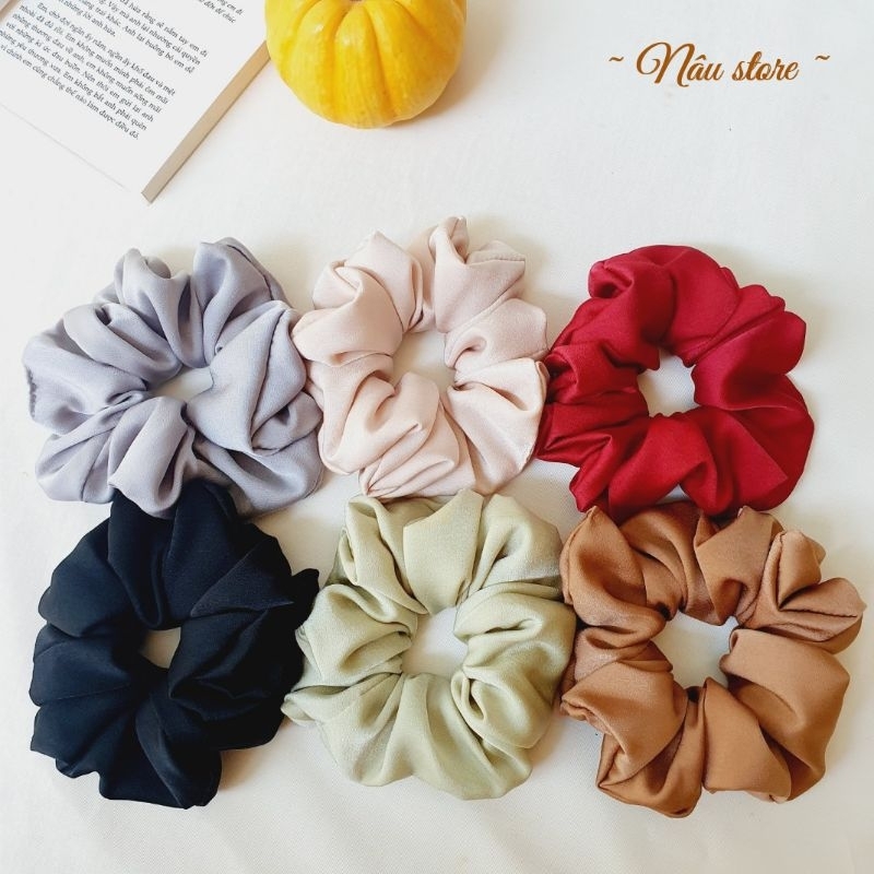 Dây cột tóc Scrunchies handmade vải lụa Ngọc Trai mềm mịn
