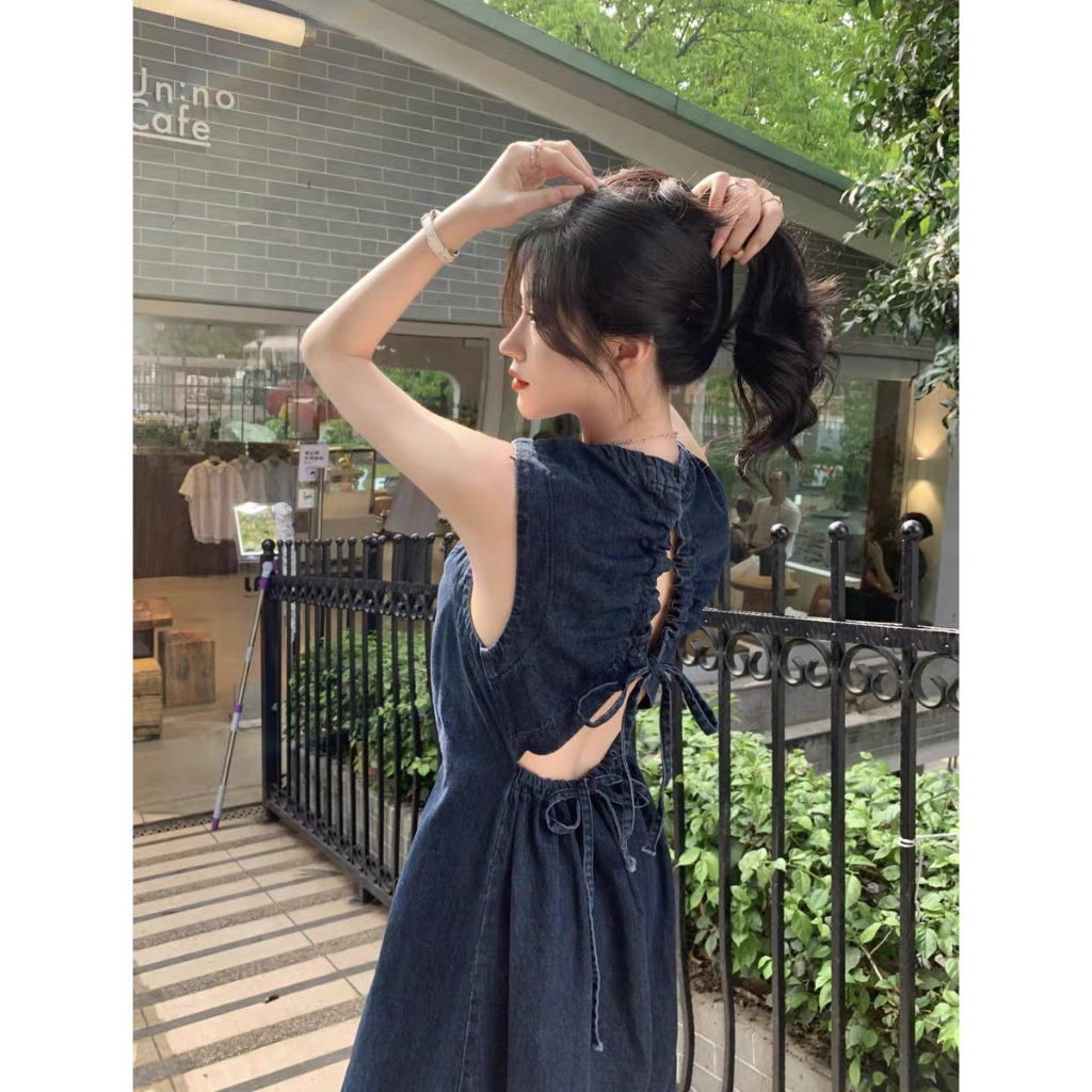 Đầm Denim Dáng Dài Hở Lưng Xinh Xắn Freesize - ANN CLOTHING