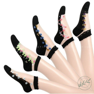 [ HÀNG LOẠI 1 ] Set 5 Đôi Tất Lưới Trong Suốt Thoáng Khí In Họa Tiết Hoa Phong Cách Nhật Bản Thời Trang Cho Nữ