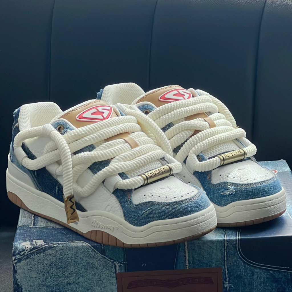 Giày Sneaker Cat & Sofa Dread Locks Denim  màu Trắng Jean | PiuPiu Authentic