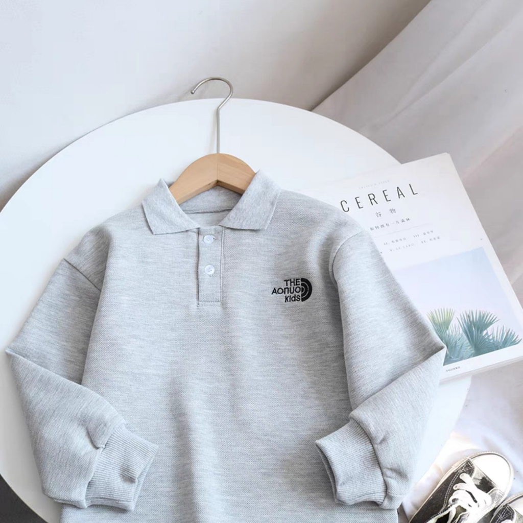 Áo polo dài tay cho bé trai bé gái mặc thu đông chất nỉ da cá ấm áp hàng may kỹ cao cấp Gukka AL002