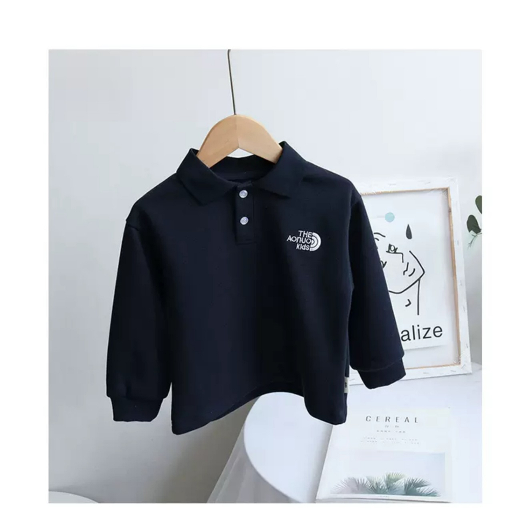 Áo polo dài tay cho bé trai bé gái mặc thu đông chất nỉ da cá ấm áp hàng may kỹ cao cấp Gukka AL002