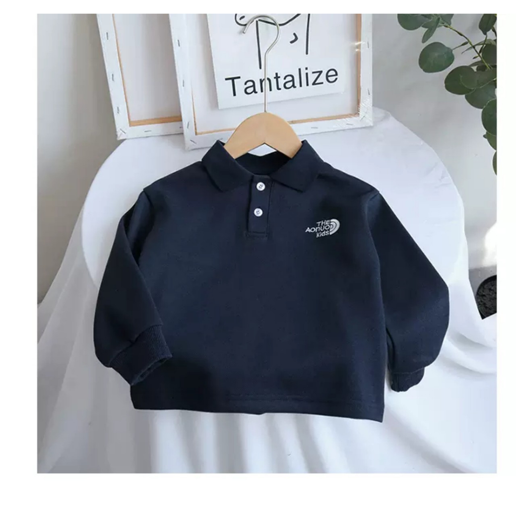 Áo polo dài tay cho bé trai bé gái mặc thu đông chất nỉ da cá ấm áp hàng may kỹ cao cấp Gukka AL002