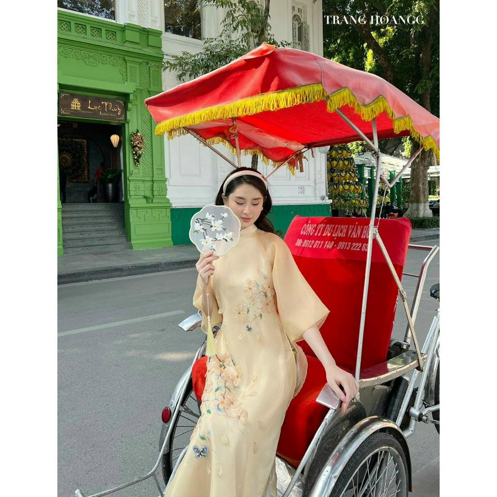Áo dài cách tân thiết kế chất liệu tơ organza đính kết cao cấp
