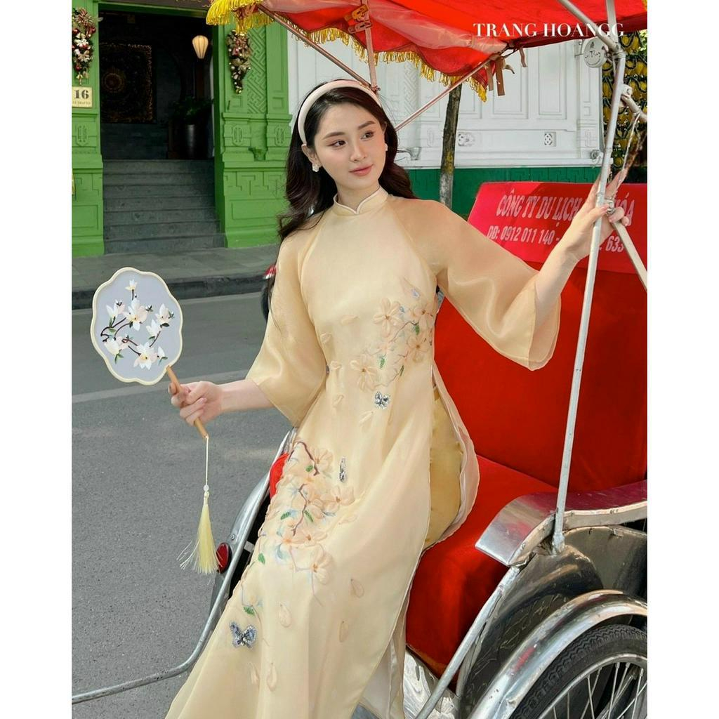 Áo dài cách tân thiết kế chất liệu tơ organza đính kết cao cấp