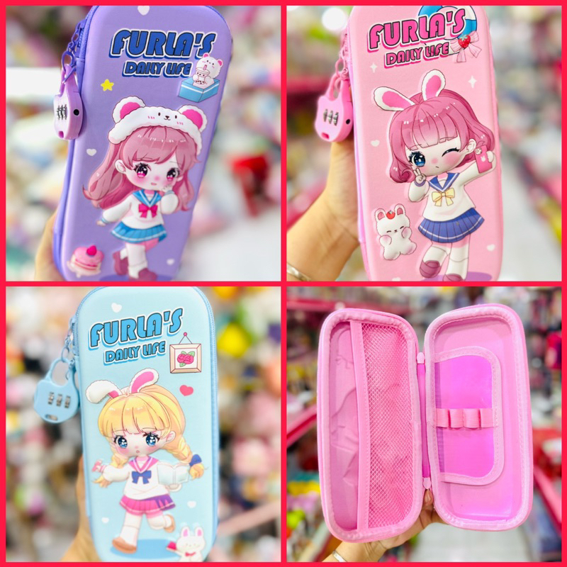 Hộp Bút 3D Dây Kéo Có Ổ Khoá Mẫu Gấu Dâu Lotso/Bé Gái