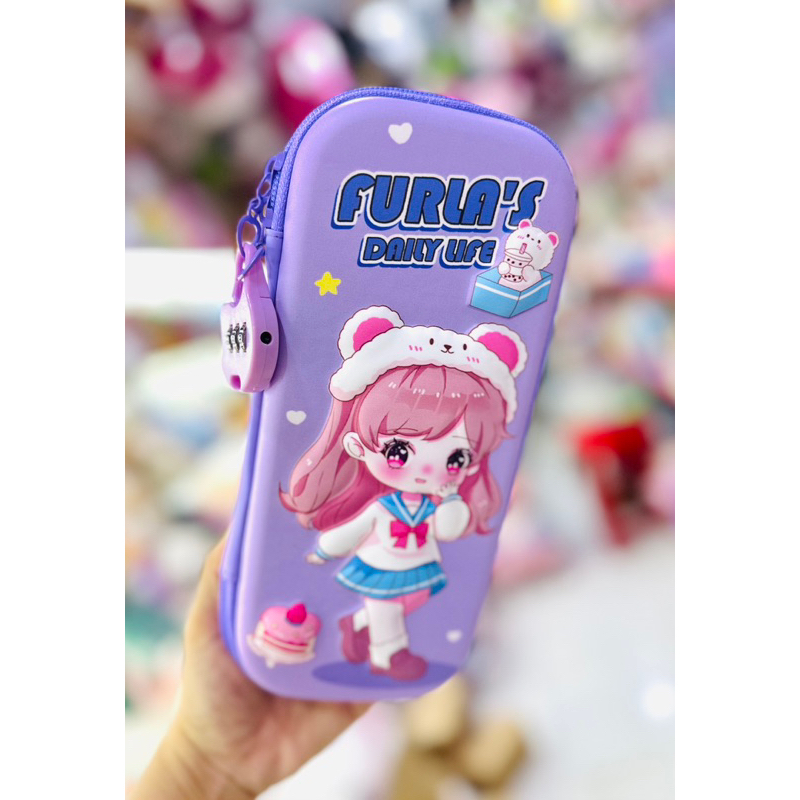 Hộp Bút 3D Dây Kéo Có Ổ Khoá Mẫu Gấu Dâu Lotso/Bé Gái